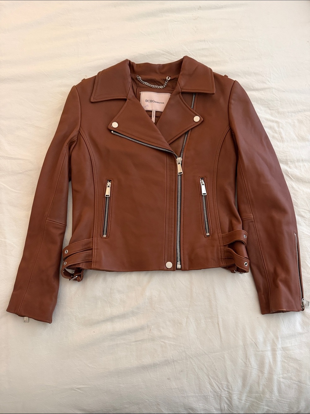 BCBGeneration Genuine Leather Zip Moto Jacket Women’s Size Small